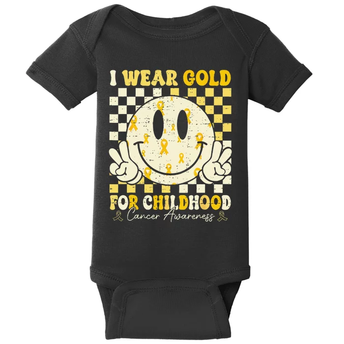 Retro I Wear Gold For Childhood Cancer Awareness Gold Ribbon Gift Baby Bodysuit