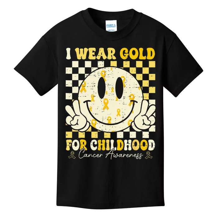 Retro I Wear Gold For Childhood Cancer Awareness Gold Ribbon Gift Kids T-Shirt