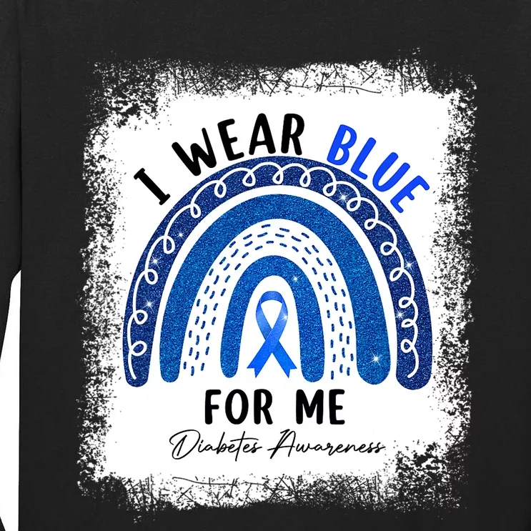 Rainbow I Wear Blue Ribbon For Me T1D Diabetes Awareness Tall Long Sleeve T-Shirt