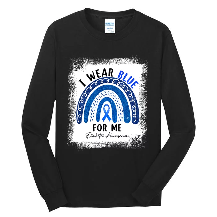 Rainbow I Wear Blue Ribbon For Me T1D Diabetes Awareness Tall Long Sleeve T-Shirt