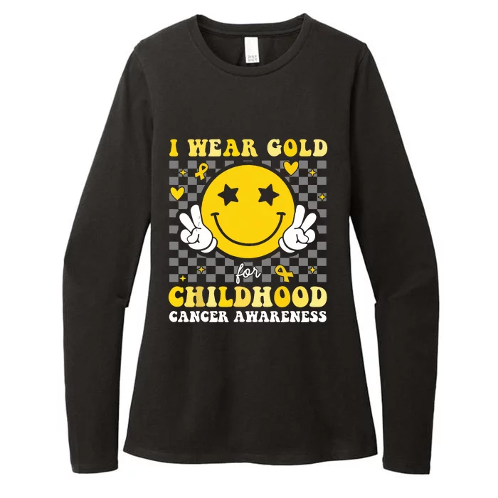 Retro I Wear Gold For Childhood Cancer Awareness Womens CVC Long Sleeve Shirt