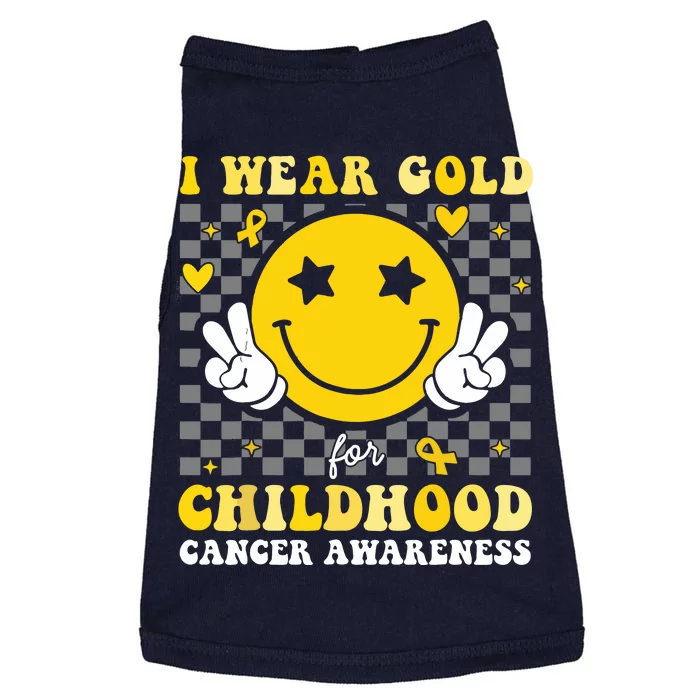 Retro I Wear Gold For Childhood Cancer Awareness Doggie Tank