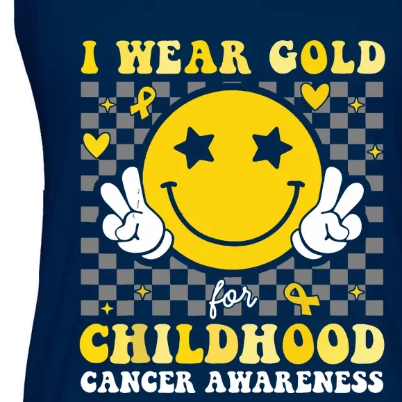 Retro I Wear Gold For Childhood Cancer Awareness Ladies Essential Flowy Tank