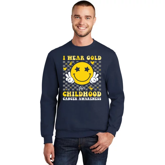 Retro I Wear Gold For Childhood Cancer Awareness Tall Sweatshirt