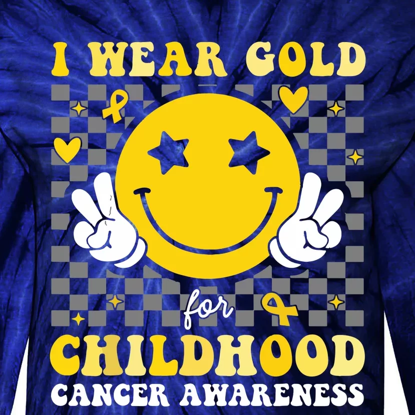 Retro I Wear Gold For Childhood Cancer Awareness Tie-Dye Long Sleeve Shirt