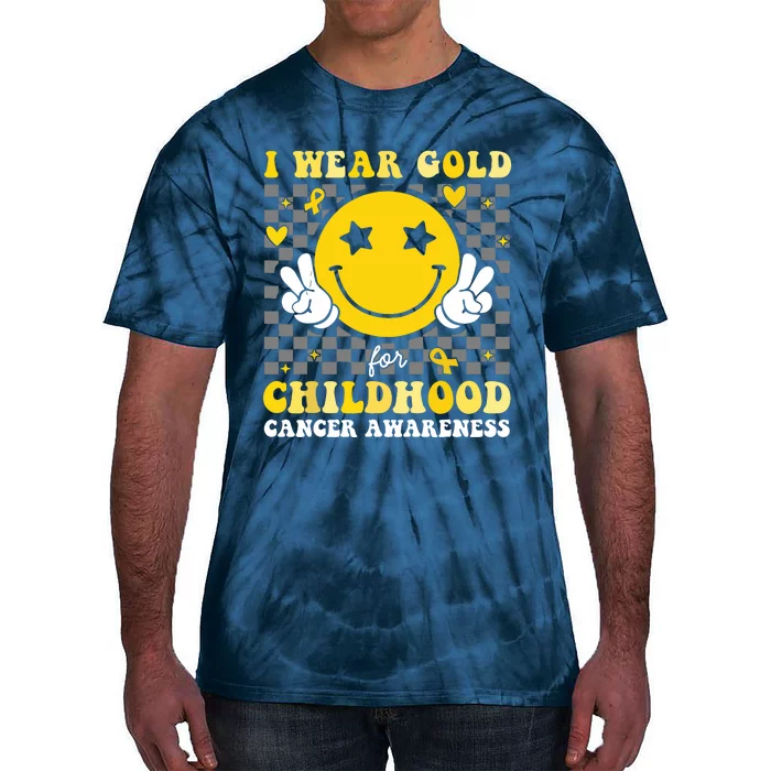 Retro I Wear Gold For Childhood Cancer Awareness Tie-Dye T-Shirt