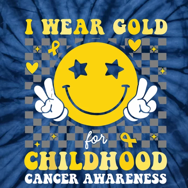 Retro I Wear Gold For Childhood Cancer Awareness Tie-Dye T-Shirt