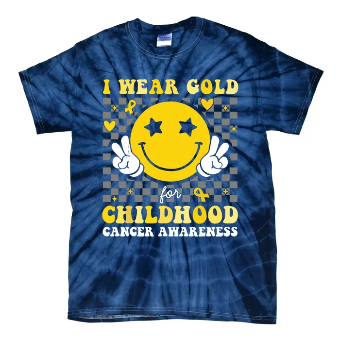 Retro I Wear Gold For Childhood Cancer Awareness Tie-Dye T-Shirt