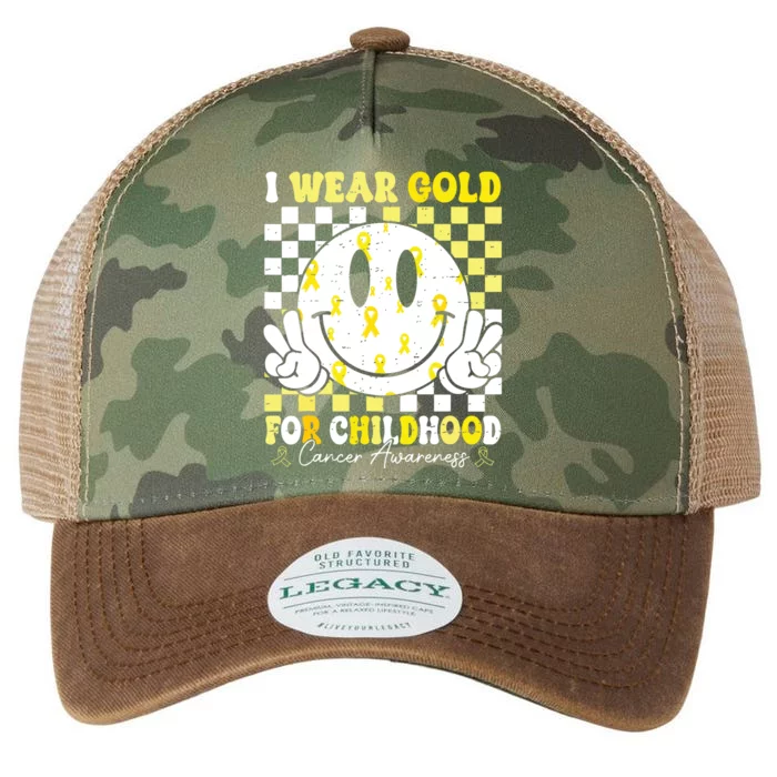 Retro I Wear Gold For Childhood Cancer Awareness Gold Ribbon Legacy Tie Dye Trucker Hat