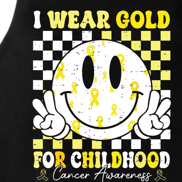 Retro I Wear Gold For Childhood Cancer Awareness Gold Ribbon Ladies Tri-Blend Wicking Tank