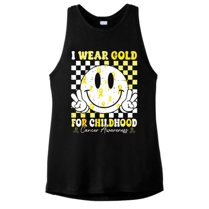 Retro I Wear Gold For Childhood Cancer Awareness Gold Ribbon Ladies Tri-Blend Wicking Tank