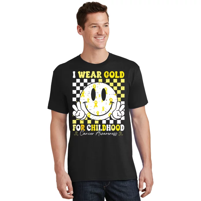 Retro I Wear Gold For Childhood Cancer Awareness Gold Ribbon T-Shirt