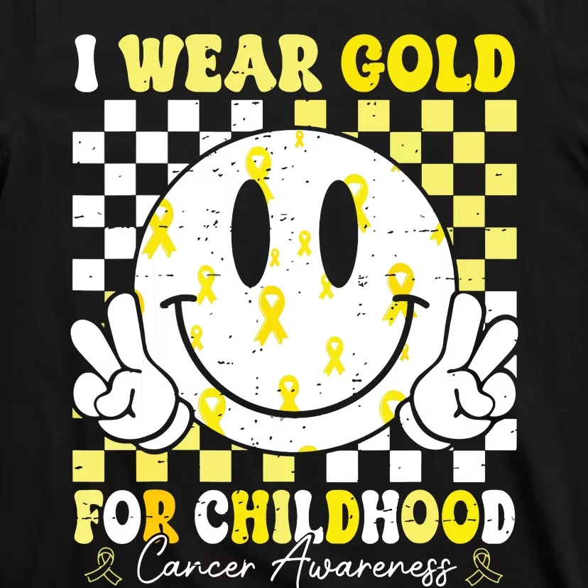 Retro I Wear Gold For Childhood Cancer Awareness Gold Ribbon T-Shirt