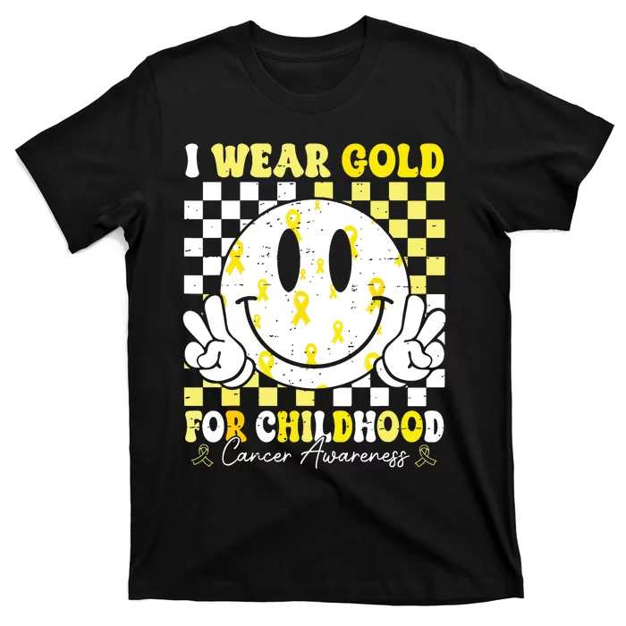 Retro I Wear Gold For Childhood Cancer Awareness Gold Ribbon T-Shirt