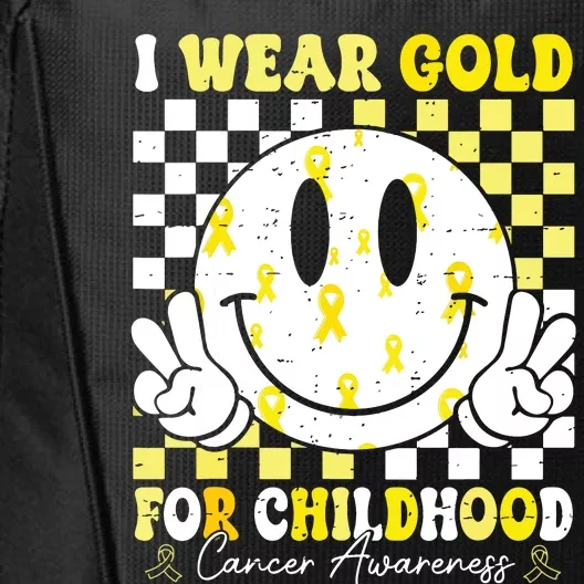 Retro I Wear Gold For Childhood Cancer Awareness Gold Ribbon City Backpack