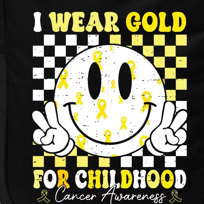 Retro I Wear Gold For Childhood Cancer Awareness Gold Ribbon Impact Tech Backpack