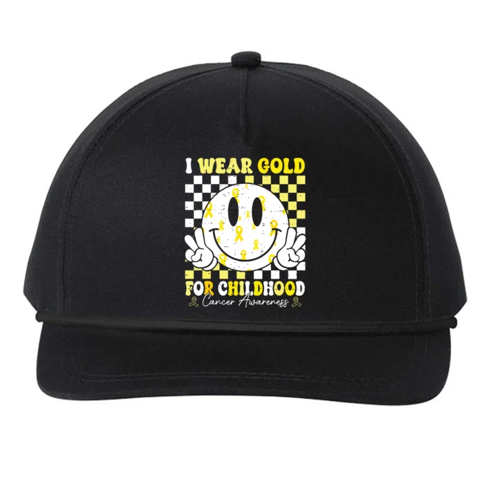 Retro I Wear Gold For Childhood Cancer Awareness Gold Ribbon Snapback Five-Panel Rope Hat