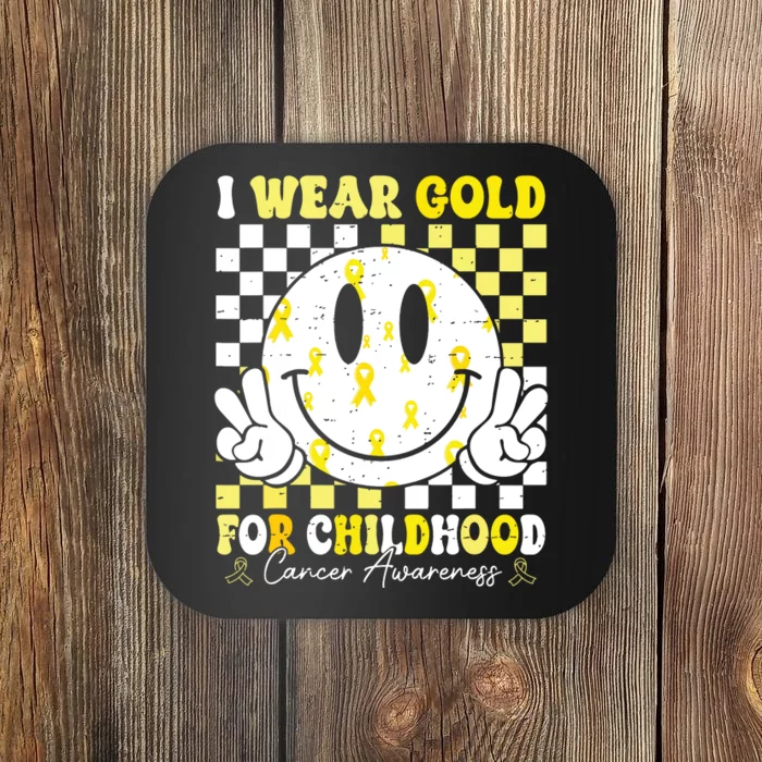 Retro I Wear Gold For Childhood Cancer Awareness Gold Ribbon Coaster