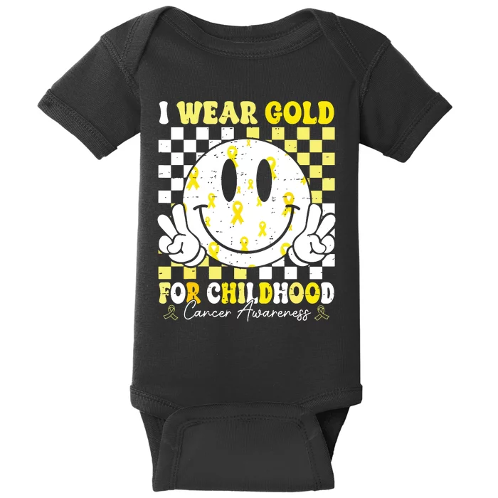 Retro I Wear Gold For Childhood Cancer Awareness Gold Ribbon Baby Bodysuit