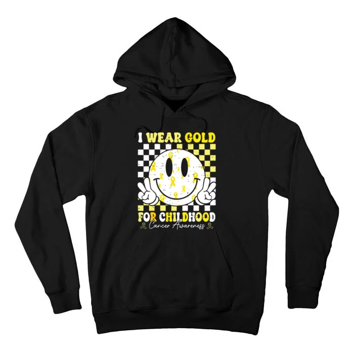 Retro I Wear Gold For Childhood Cancer Awareness Gold Ribbon Tall Hoodie