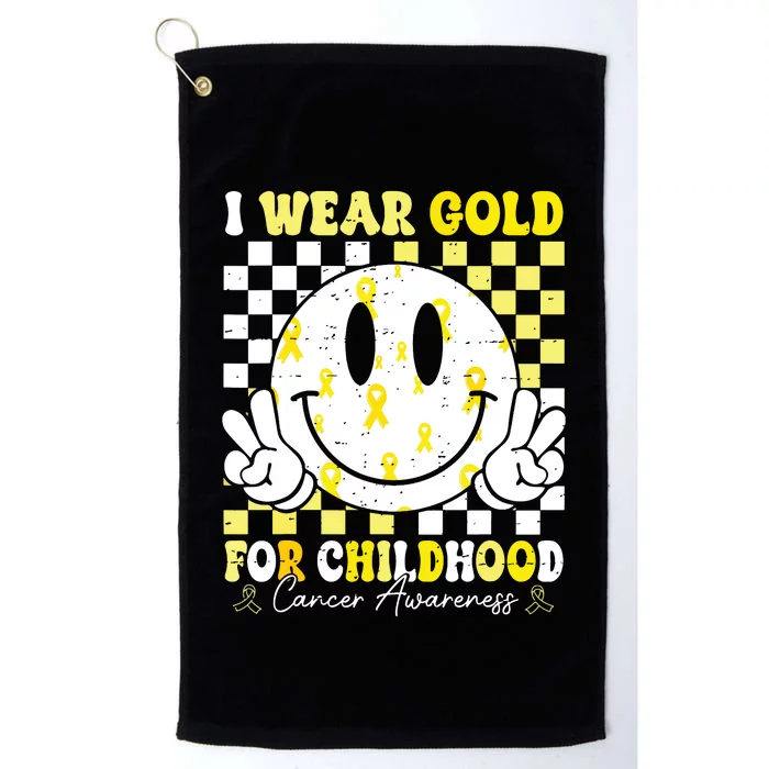 Retro I Wear Gold For Childhood Cancer Awareness Gold Ribbon Platinum Collection Golf Towel