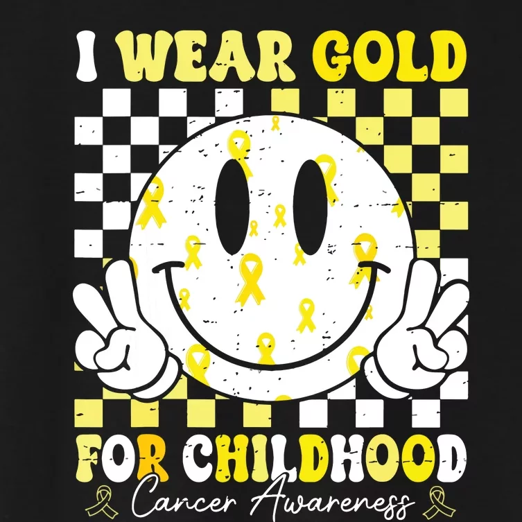 Retro I Wear Gold For Childhood Cancer Awareness Gold Ribbon Women's Crop Top Tee