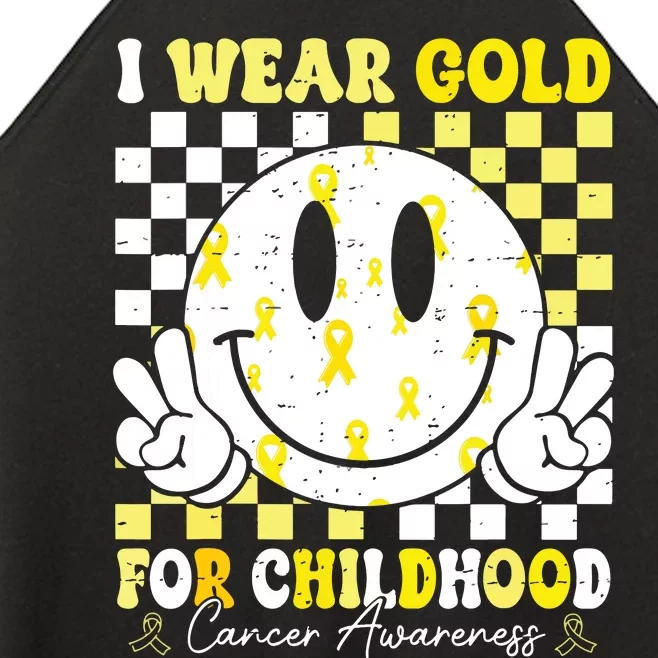 Retro I Wear Gold For Childhood Cancer Awareness Gold Ribbon Women’s Perfect Tri Rocker Tank