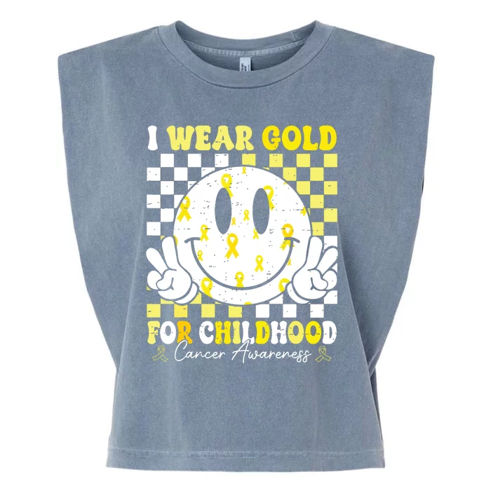 Retro I Wear Gold For Childhood Cancer Awareness Gold Ribbon Garment-Dyed Women's Muscle Tee