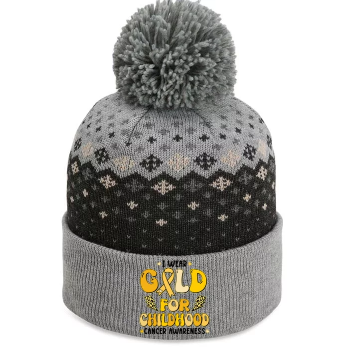 Retro I Wear Gold For Childhood Cancer Awareness The Baniff Cuffed Pom Beanie