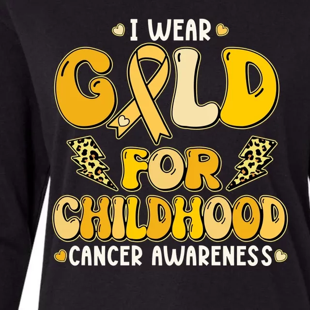 Retro I Wear Gold For Childhood Cancer Awareness Womens Cotton Relaxed Long Sleeve T-Shirt