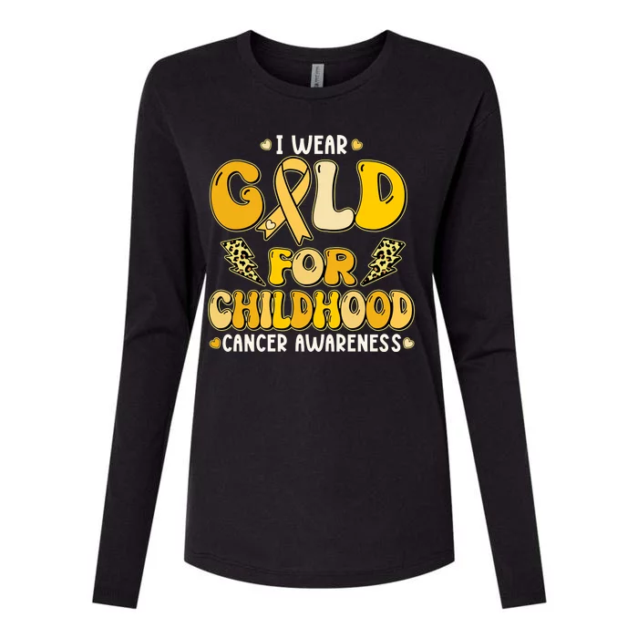 Retro I Wear Gold For Childhood Cancer Awareness Womens Cotton Relaxed Long Sleeve T-Shirt