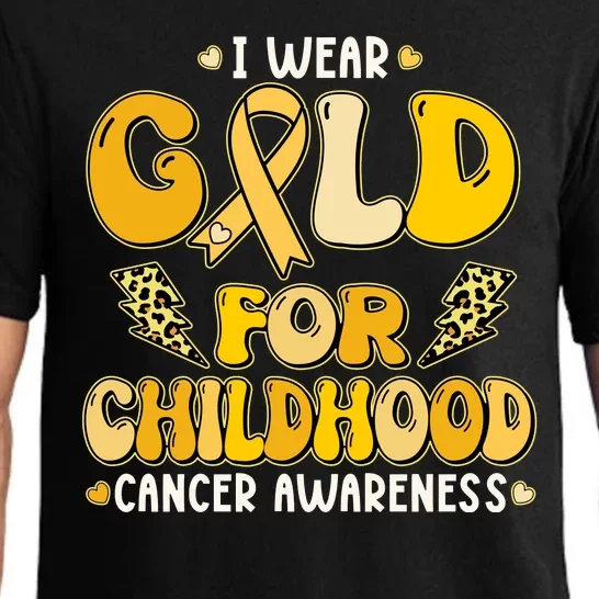 Retro I Wear Gold For Childhood Cancer Awareness Pajama Set