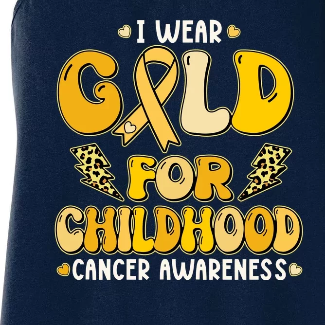 Retro I Wear Gold For Childhood Cancer Awareness Women's Racerback Tank