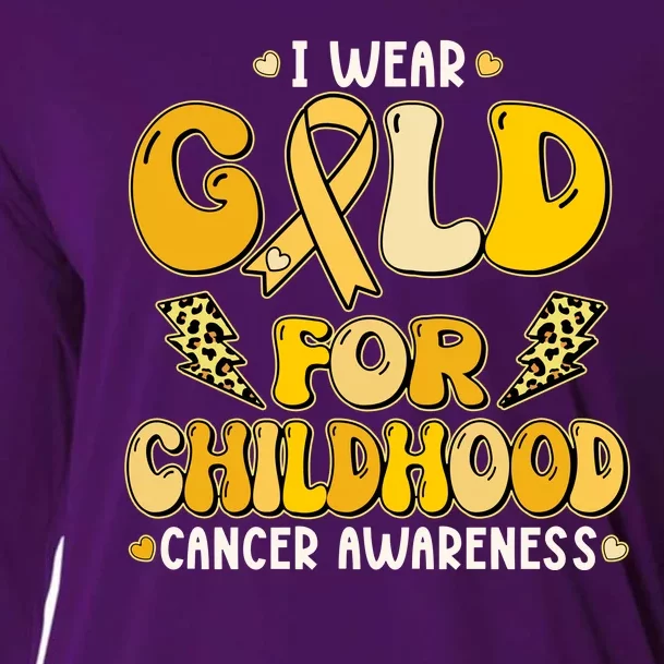 Retro I Wear Gold For Childhood Cancer Awareness Cooling Performance Long Sleeve Crew