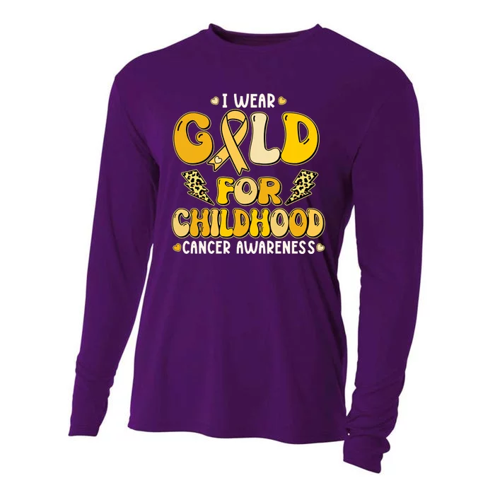 Retro I Wear Gold For Childhood Cancer Awareness Cooling Performance Long Sleeve Crew