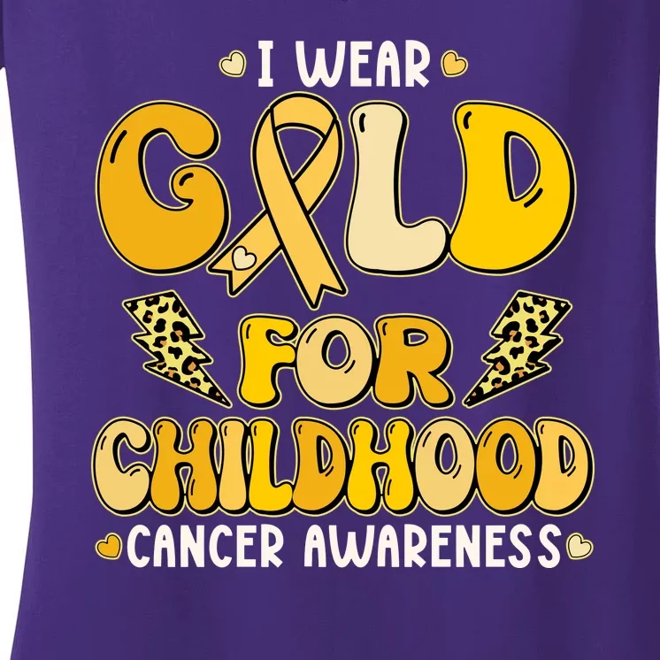 Retro I Wear Gold For Childhood Cancer Awareness Women's V-Neck T-Shirt