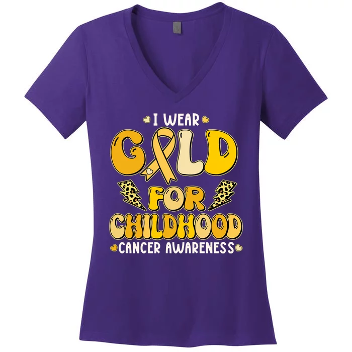 Retro I Wear Gold For Childhood Cancer Awareness Women's V-Neck T-Shirt