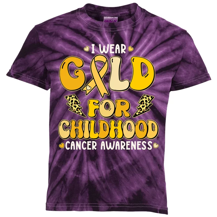 Retro I Wear Gold For Childhood Cancer Awareness Kids Tie-Dye T-Shirt