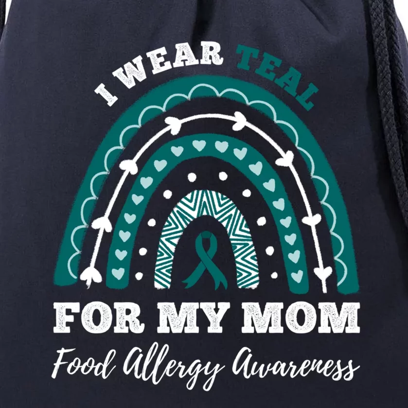 Rainbow I Wear Teal For My Mom Food Allergy Awareness Gift Drawstring Bag