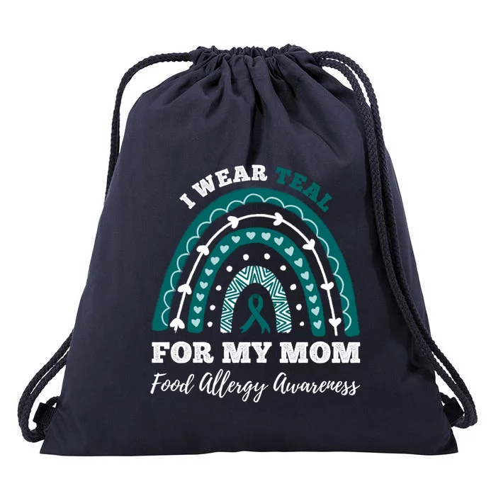 Rainbow I Wear Teal For My Mom Food Allergy Awareness Gift Drawstring Bag