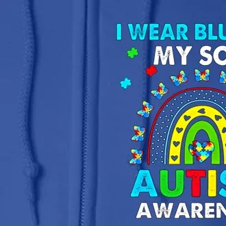 Rainbow I Wear Blue For My Son Autism Awareness Funny Gift Full Zip Hoodie