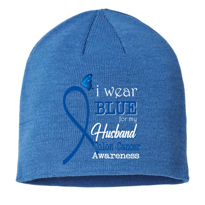 Ribbon I Wear Blue For Husband Colon Cancer Awareness Gift 8 1/2in Sustainable Knit Beanie