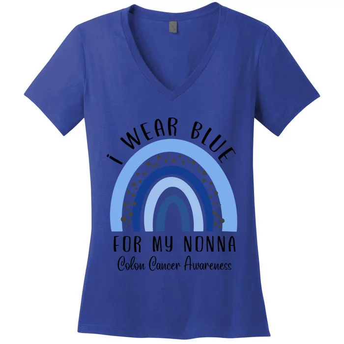 Rainbow I Wear Blue For My Nonna Colon Cancer Awareness Gift Women's V-Neck T-Shirt