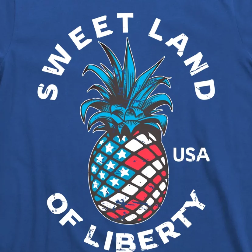 Retro July 4th Pineapple American Flag Sweet Land Of Liberty Gift T-Shirt