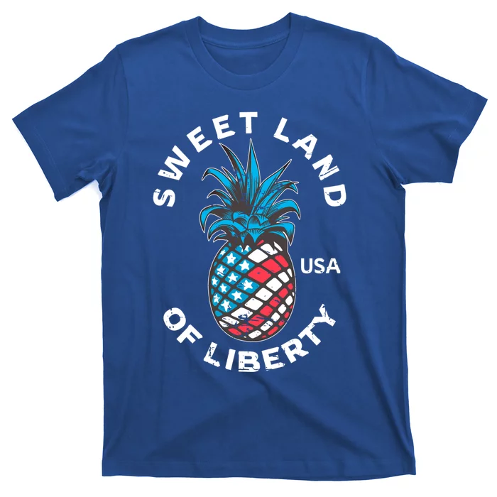 Retro July 4th Pineapple American Flag Sweet Land Of Liberty Gift T-Shirt