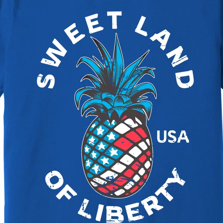 Retro July 4th Pineapple American Flag Sweet Land Of Liberty Gift Premium T-Shirt