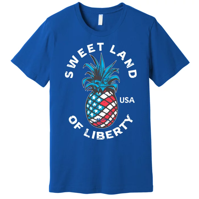 Retro July 4th Pineapple American Flag Sweet Land Of Liberty Gift Premium T-Shirt