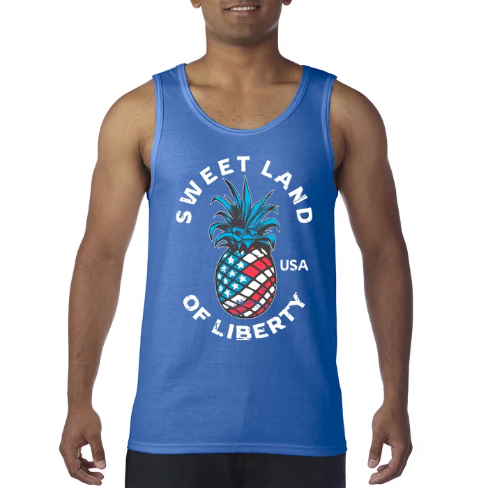 Retro July 4th Pineapple American Flag Sweet Land Of Liberty Gift Tank Top