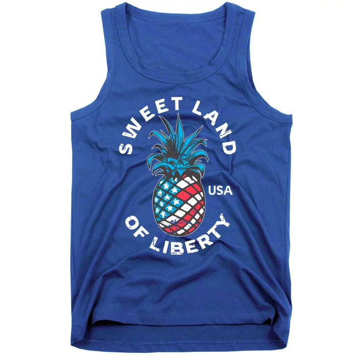 Retro July 4th Pineapple American Flag Sweet Land Of Liberty Gift Tank Top