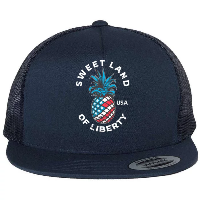 Retro July 4th Pineapple American Flag Sweet Land Of Liberty Gift Flat Bill Trucker Hat